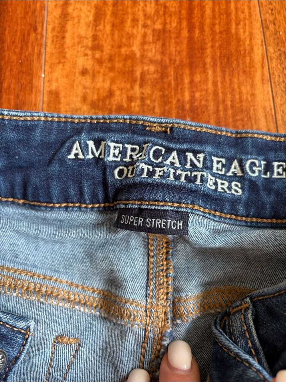 American Eagle Outfitters Dark Blue Frayed Hem Denim Shorts - Picture 3 of 5